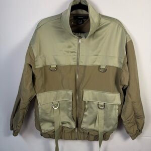 Forever 21 Mens‎ Full Zip Windbreaker Shacket Olive Small Y2K Lightweight Mesh